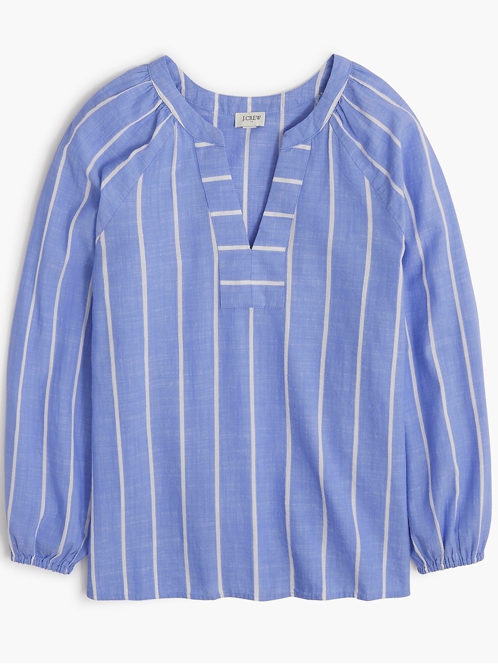 J. Crew Women’s Blue and White Striped split-neck popover blouse Small